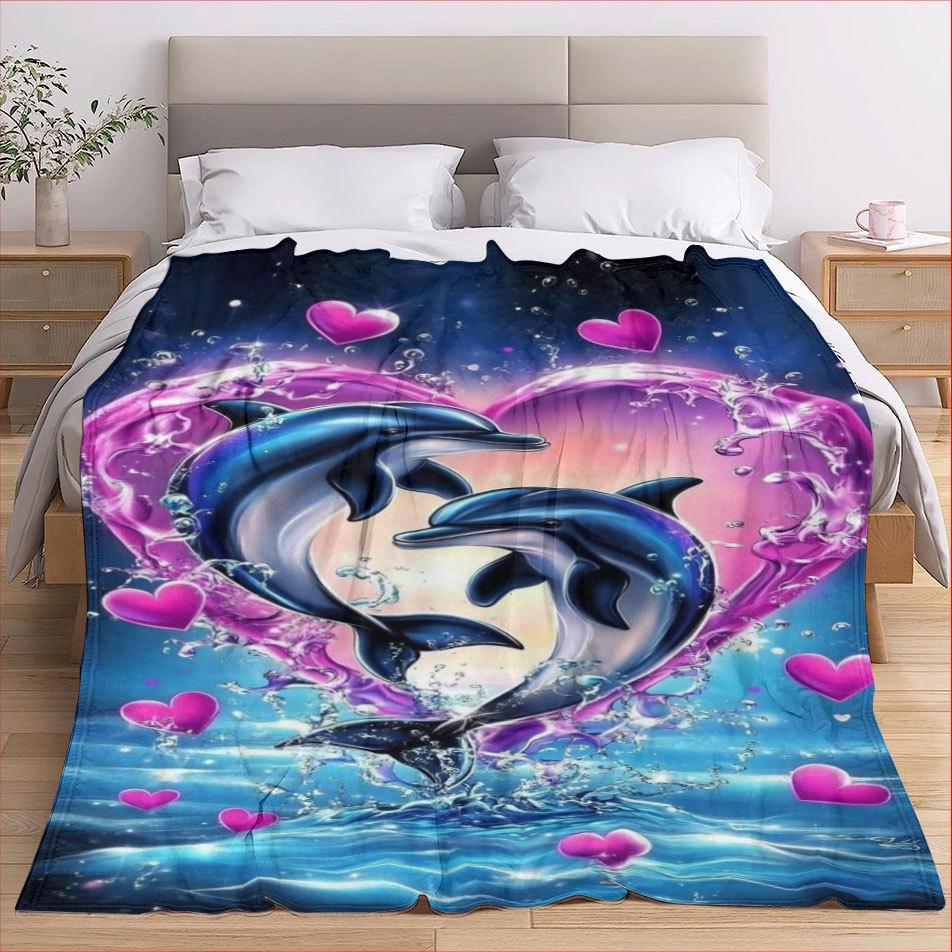 Dolphin pattern Printed Blanket for Sofa Bed Travel Camping Living Room Office Conditioning Blanket for All Seasons Gifts