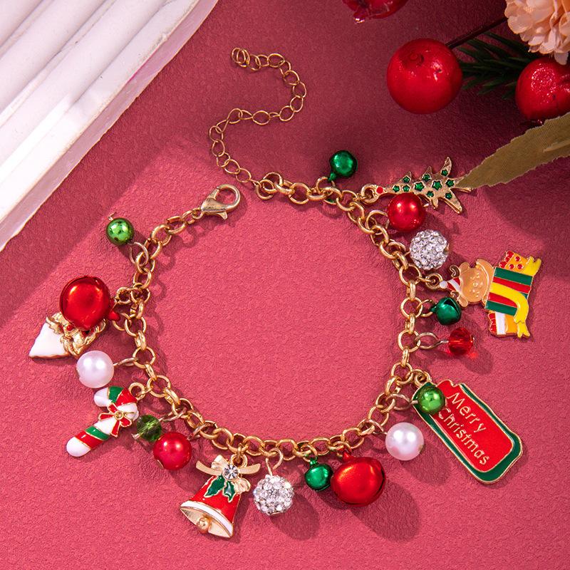 Christmas bracelet, bell, pearl jewelry, snowflake, deer pendant bracelet, cartoon bracelet
