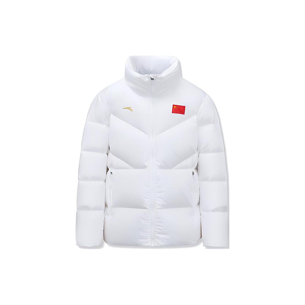 Anta Solid Color Logo Print Flag Pattern Zip-Up Stand Collar Down Jacket Unisex Outerwear White 172240902-2