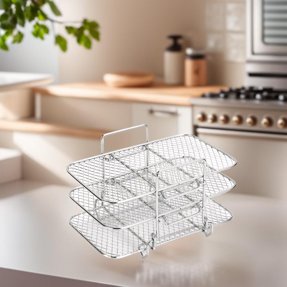 Air Fryer Rack Grilling Rack Basket Stainless Steel 3 Layers Air Fryer Accessories Oven Grill Steamer Stackable Kitchen Gadgets