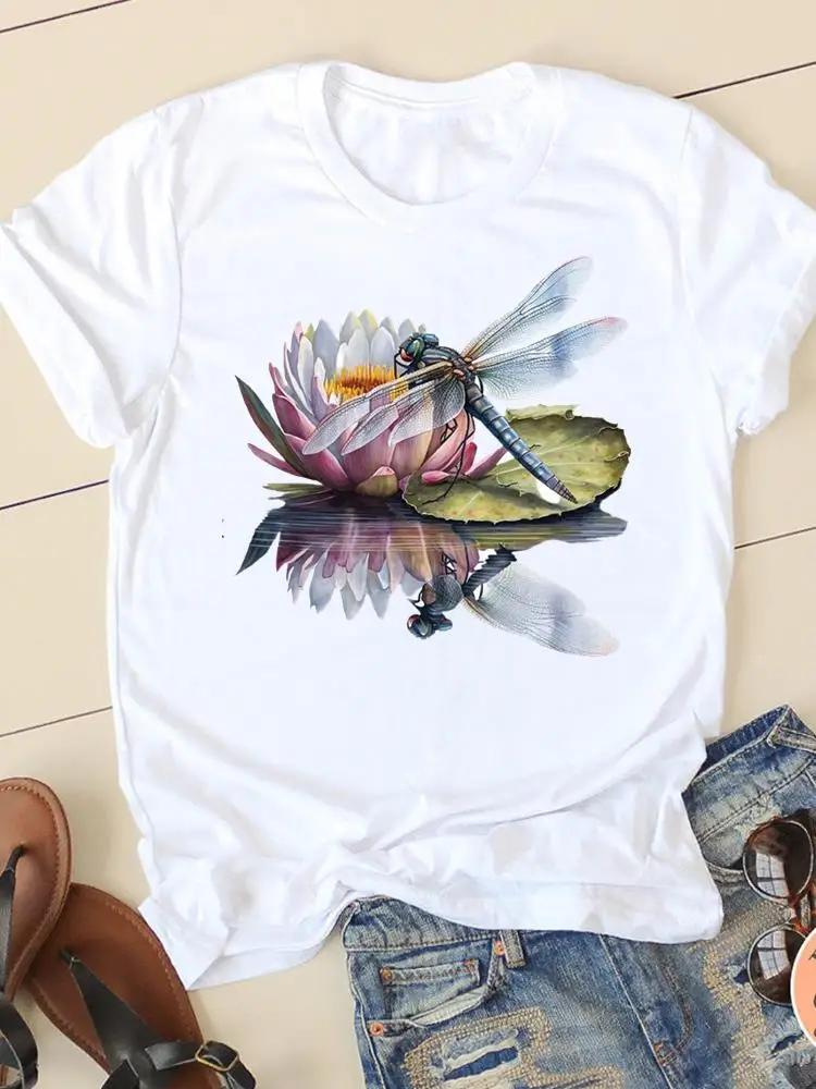 Casual Women Clothes Lady Graphic Tshirt Dragonfly Sweet Trend Cute Fashion Print FeUnisex Shirt Short Sleeve Harajuku streetwear