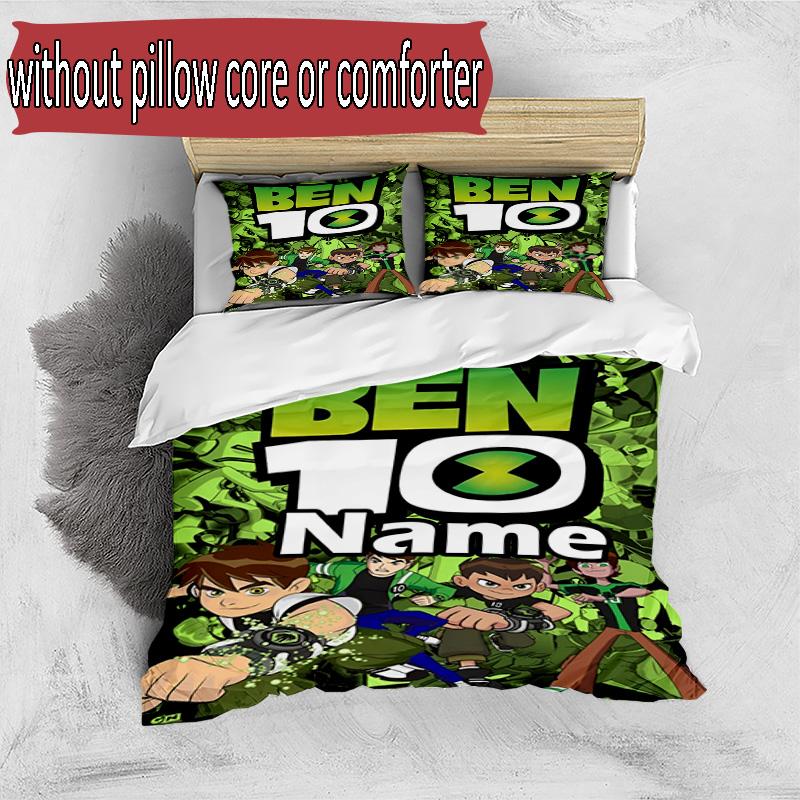3pcs Duvet Cover Set (1*Duvet Cover + 2*Pillowcase, Without Core), Custom Name Ben 10 Cartoon Pattern Bedding Set, Home Bedroom Decor Gift