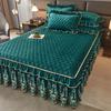 3pcs Luxurious European Quilted Crystal Velvet Bed Skirt Set with Lace Trim - Warm, Thick, Non-Slip, Includes 2 Pillow Shams and 1 Bed Skirt