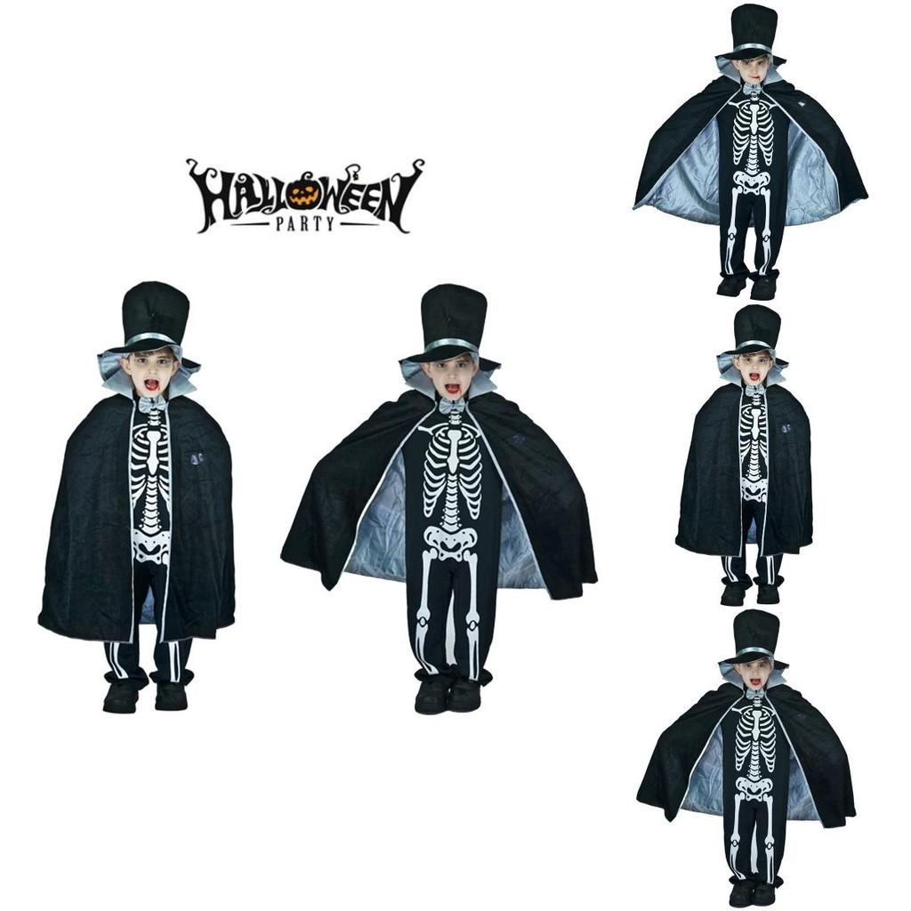 Spooky Skeleton Skull Ghost Kids Boy Halloween Cosplay Jumpsuit Party Outfit