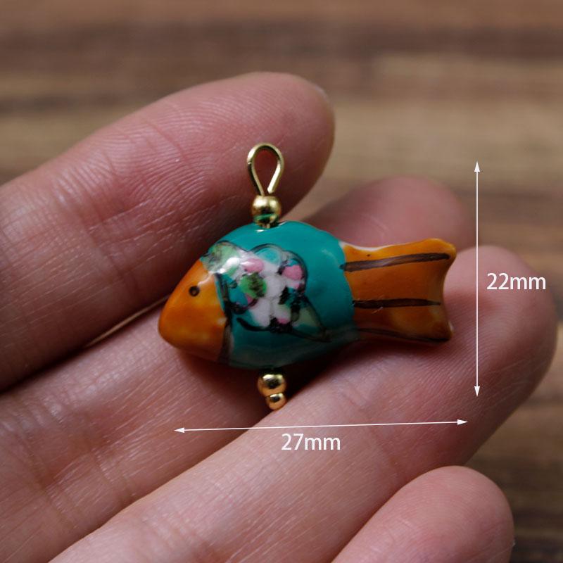 2Pcs Painted Handmade Ceramic Pendants Stainless Steel Eye Pin Tulip/Animal Charms for DIY Necklace Earrings Jewelry Accessories