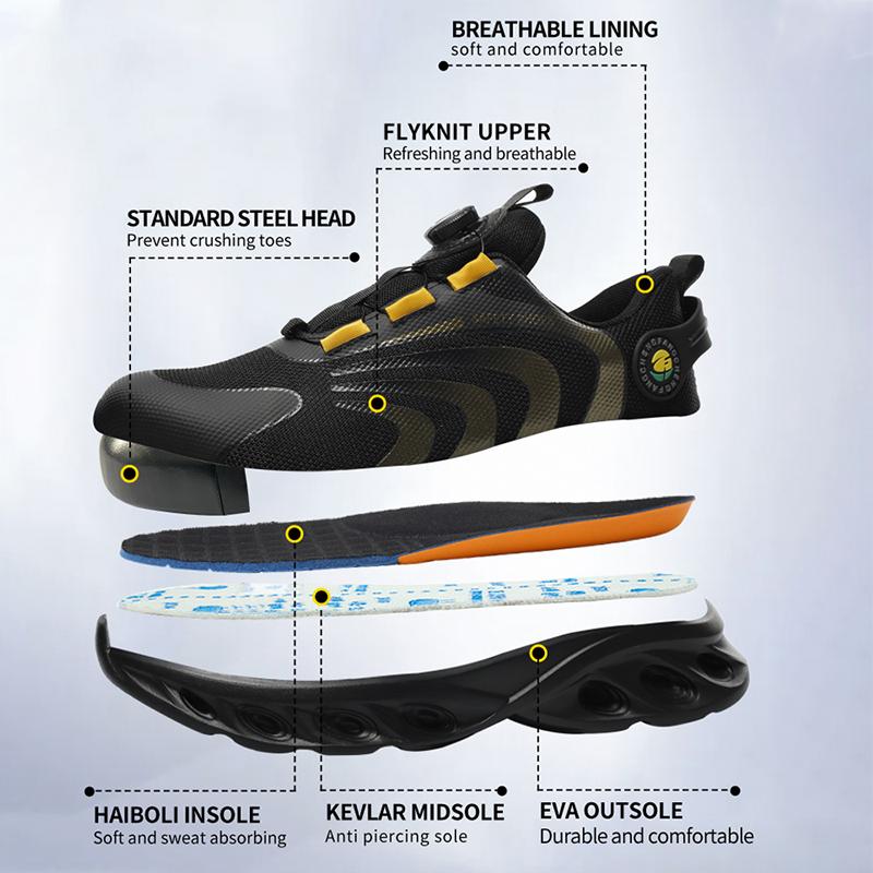 Rotary Buckle Men Safety Shoes Work Boots Safety Steel Toe Shoes Men Anti-Smash Anti-Puncture Work Sneakers Indestructible Shoes