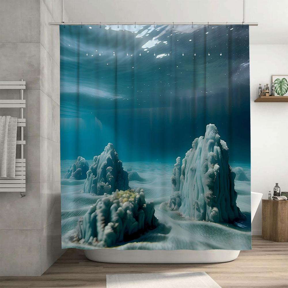 Underwater Cave Shower Curtain Blue Mystical Ice Formations 3D Printed Bath Decor Size Customizable for Any Bathroom