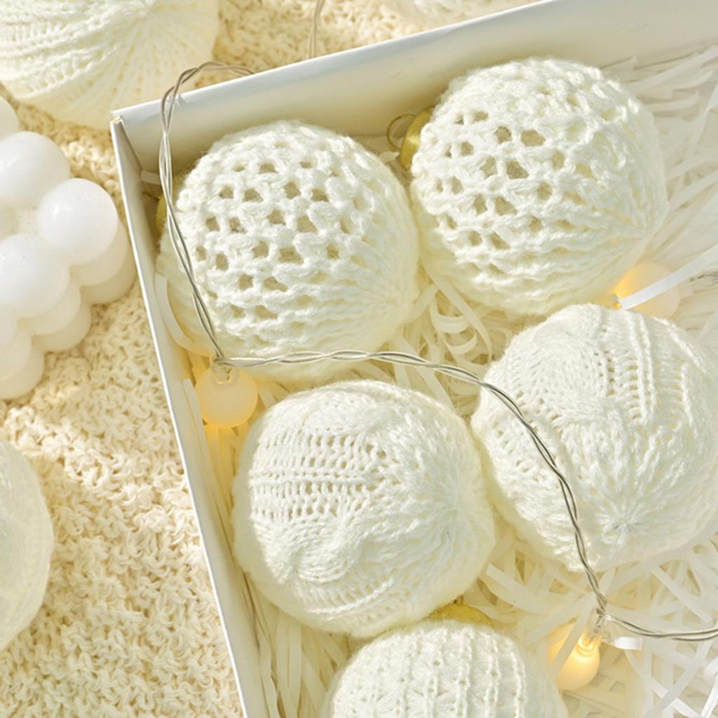 Knitted Pattern Decorative Hanging Ornaments Set of 10 Spherical Design for Seasonal Tree and Home Decoration
