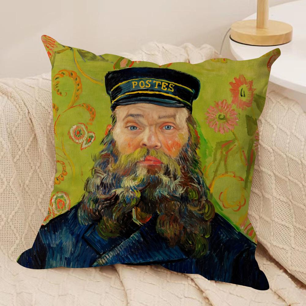 Van Gogh Original Print Cushion Cover Silky Short Plush Invisible Zipper Dustproof Sofa Pillow Case For Home Decor