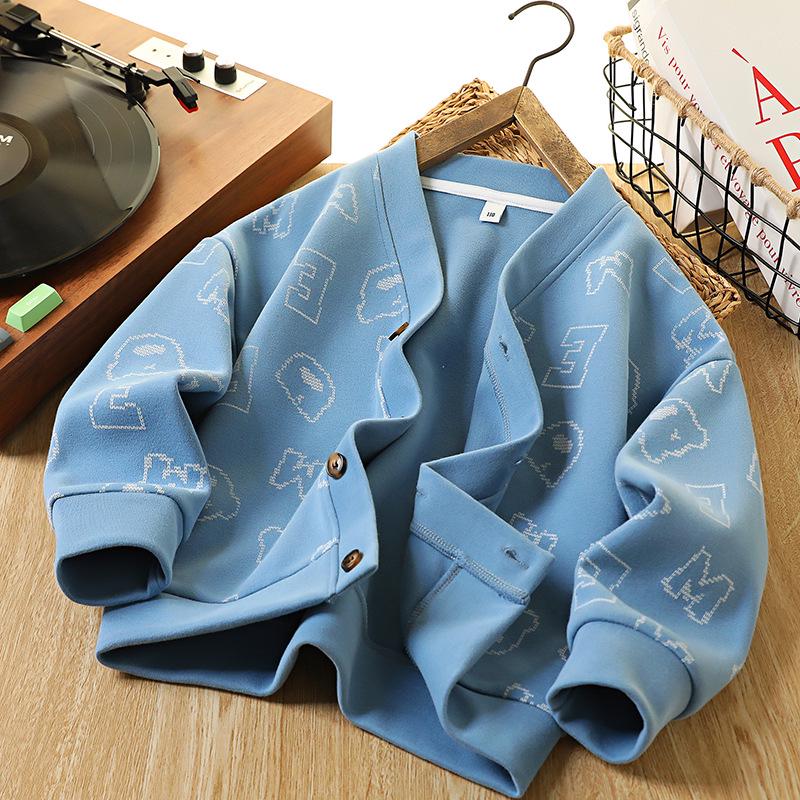 Boys' Autumn Knit Printed Jacket - Casual Outerwear for Kids