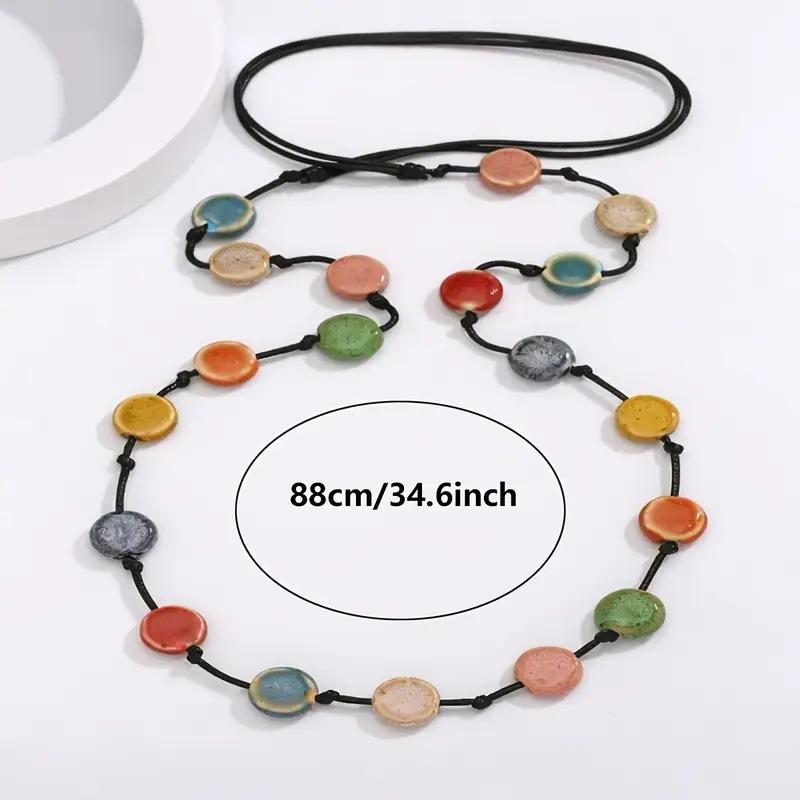 JMXD-European and American retro wax rope necklace colored ceramic round sweater chain long versatile dopamine beaded necklace versatile