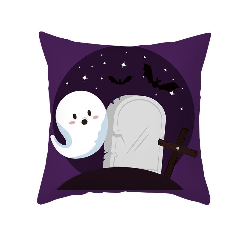 Home Cartoon Pumpkin Head Halloween Pillow Cover Peach Velvet Cushion Cover Office Sofa Cushion Cover