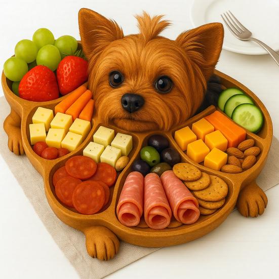 Wooden Serving Tray with Multiple Compartments Rustic Dog Shape Cheese Meat Fruit Snack Board for Parties Family Dinners Farmhouse Decor Gift