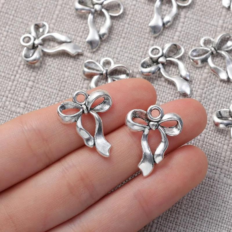 10Pcs Silver Plated Bow Charms Pendants Bulk For Jewelry Making DIY Necklace Bracelet Earrings Key Chain Accessories Supplies