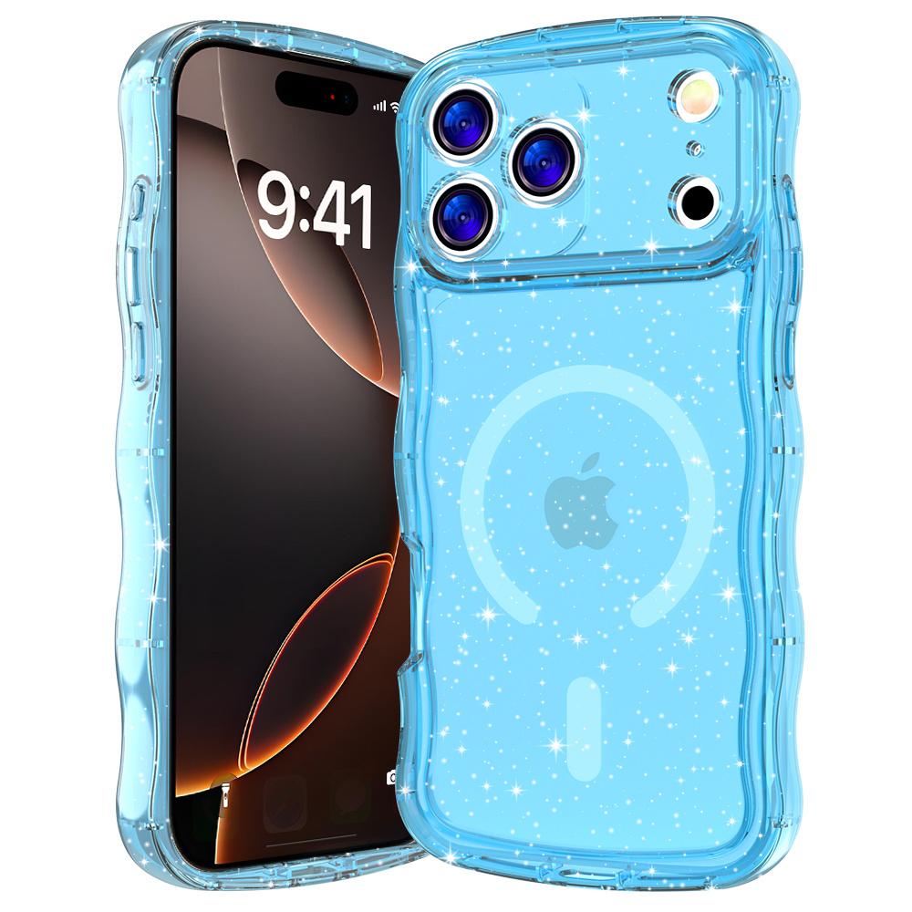 

ins Style Wave For Magsafe Glitter Transparent Phone Case For iPhone 15 16 17 Pro Max Plus Lens Protection Wireless Charge Cover iPhone 15 Plus