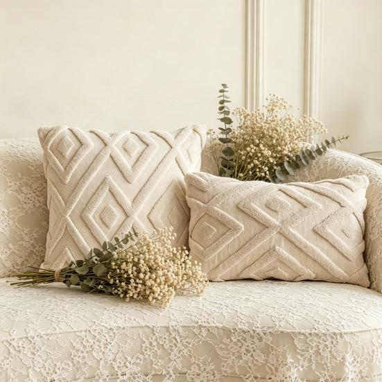 Rhombus Pattern Solid Color Pillowcase, Washable Throw Pillow Cover, Rectangle Square Cushion Cover for Home Living Room Bedroom Sofa Bed