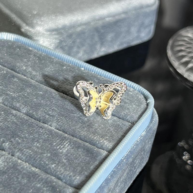 Exquisite Niche Mori Sweet Enamel 3D Butterfly Open Ring Alloy Cold‑Wind Spice‑Girl High‑End Dating Holiday Gift