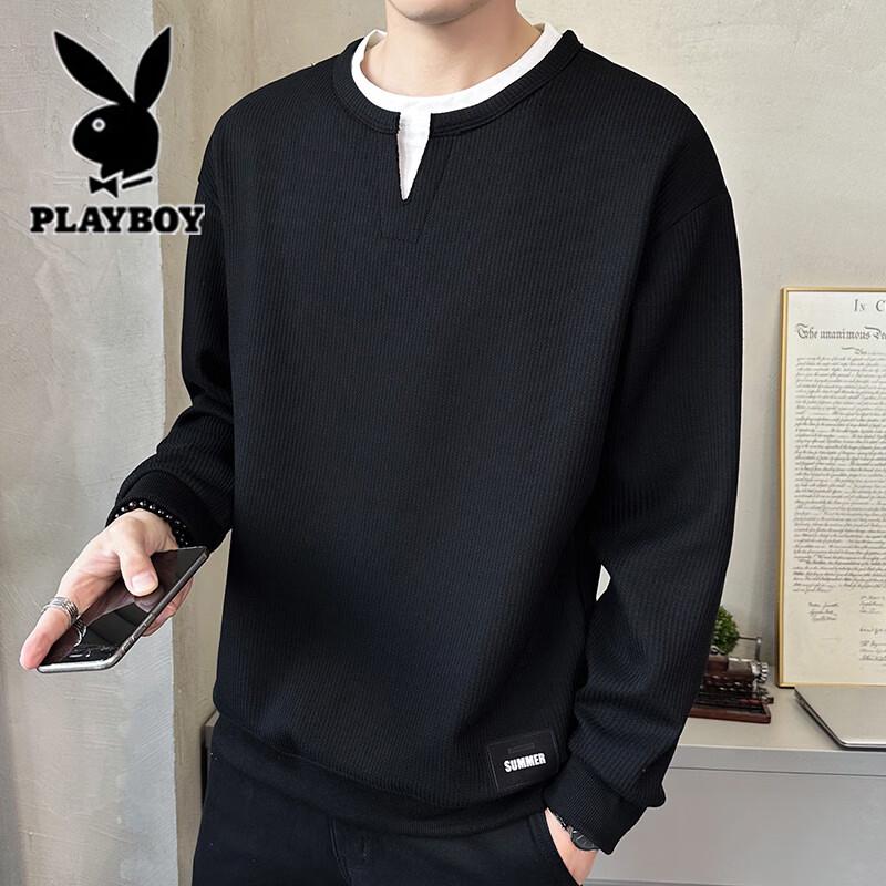 Playboy Men's Faux Two-Piece Long Sleeve Sweatshirt T-Shirt