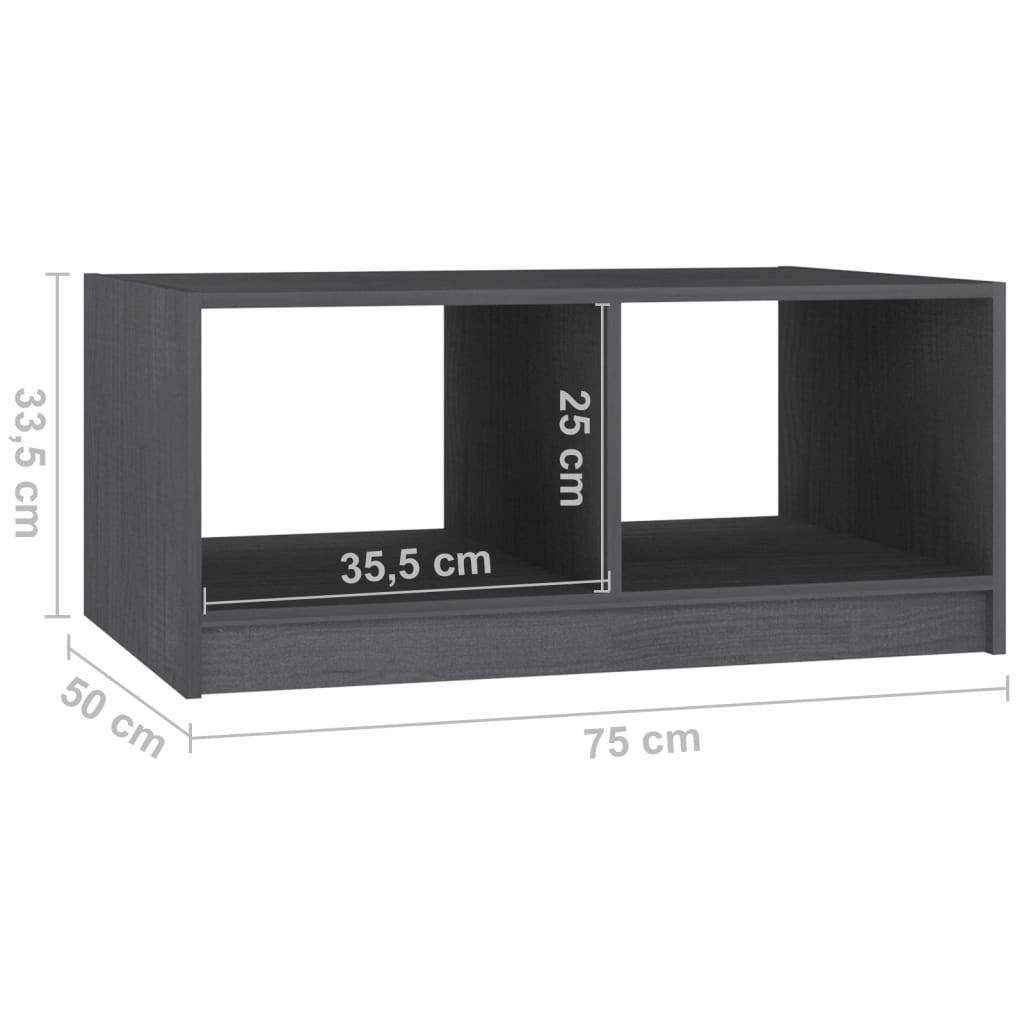  Coffee Table, Grey, 75x50x33.5 Cm, Solid Pine Wood