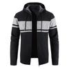 Men's Hooded Cardigan Sweater - Plus Velvet, Thick, Versatile, Knitwear Color Block Jacket for Autumn/Winter
