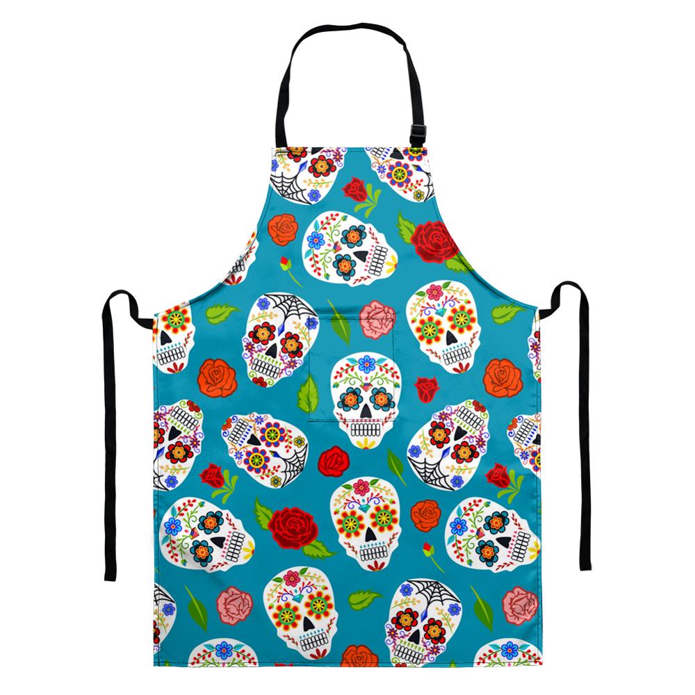 Küche Kochen Backschürze Cartoon-Skelett-Druck Küchenschürze Ärmellose Schürze Herren- und Damen-Haushaltsreinigungswerkzeuge