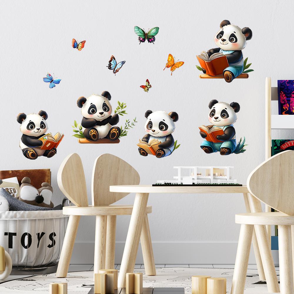 Cartoon Panda Reading A Book Bedroom Study Home Background Beautification Decoration Stickers