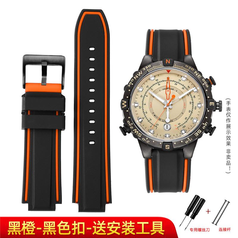 For Timex E-tide Compass Wrist Band T2N739 T2N720 T2N721 Convex Mouth 16mm Strap Waterproof Silicone Men's Watchband Bracelet