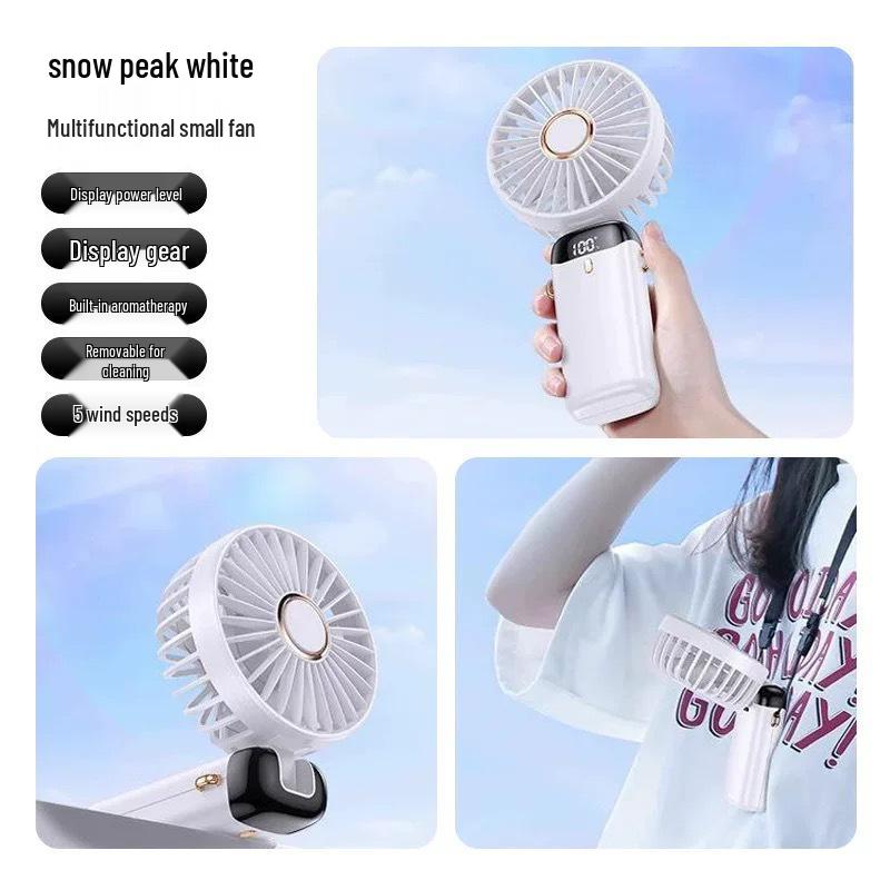 Portable USB Rechargeable Mini Handheld Fan with Digital Display and Aromatherapy Feature
