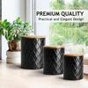 MIAMIO Kitchen Canister Set of 3 Ceramic Canisters with Wooden Airtight Perfect for – Lid, Coffee, Tea, Sugar, Flour, Salt, Etc. (Black)