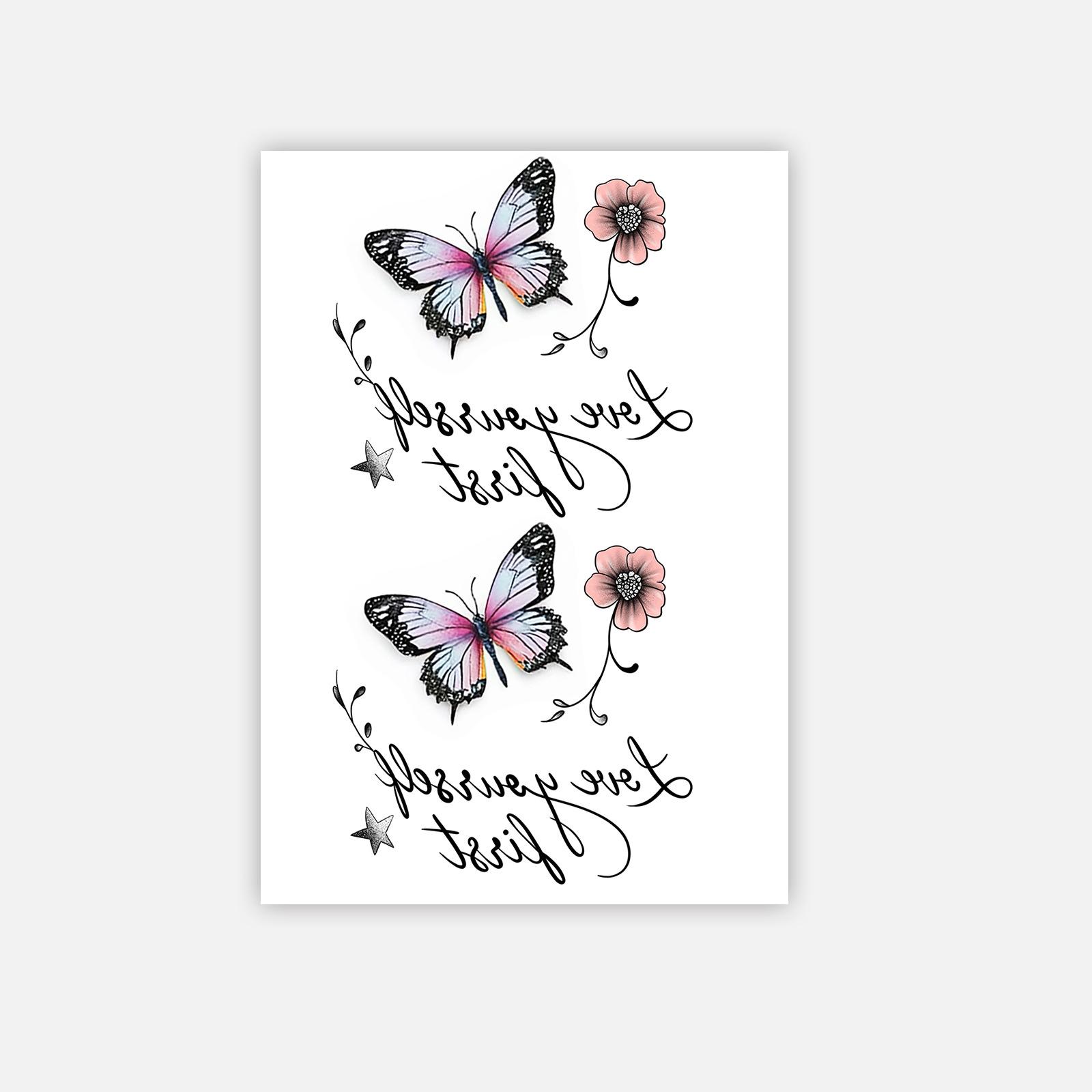 Retro Wrist Collarbone Butterfly English Short Sentences Tattoo Sticker Advanced Sense Simple Waterproof Lasting Tattoo Sticker 7*10