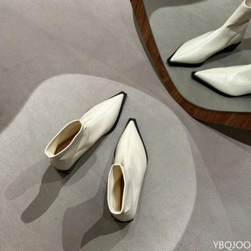 Sharp Pointed Short Boots Autumn Winter New Women's Boots Fashionable Versatile Thick Heel Elegant Minimalist Women's Shoes
