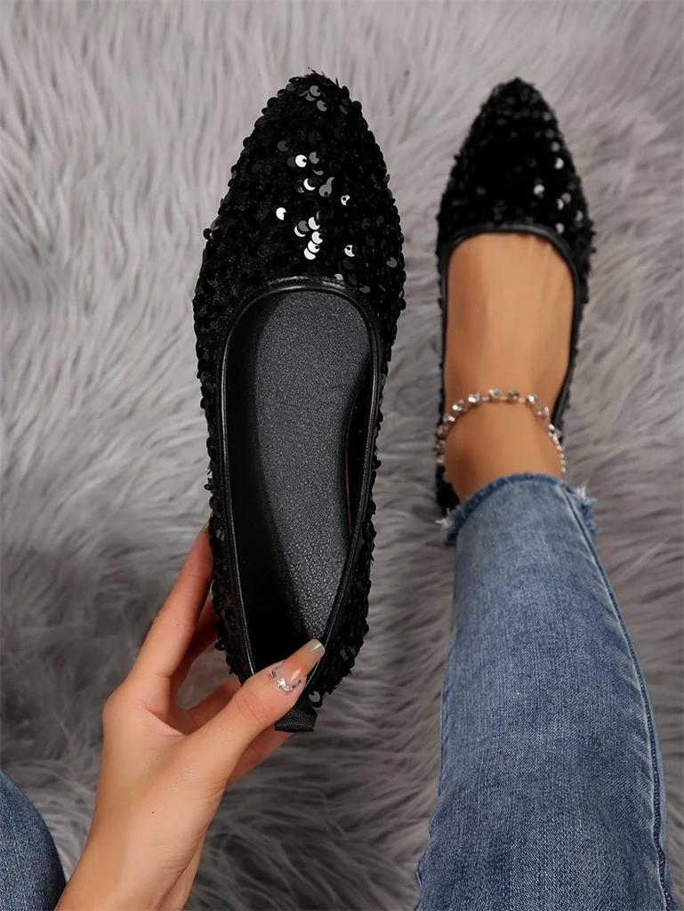 Spring and Autumn New Style Fashionable and Comfortable Women's Shoes Casual and Versatile Sequined Wear-Resistant Flats