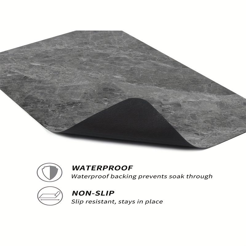 1pc Ultra-Absorbent Diatomite Drying Mat, Non-Slip Quick-Dry Kitchen Mat, Grey Marble Design, Dishwasher Safe & Heat Resistant