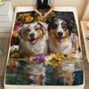 Two Australian Shepherds,pattern Flannel Blanket, High quality Comfortable for All Seasons, Home Decor, Warmth and Comfort, Perfect for Gifts.