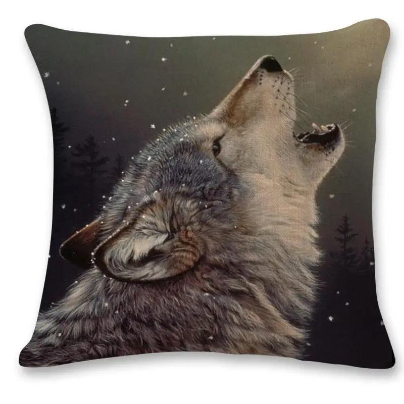 Wild Wolf Print Pillow Cover Forest  Snowy Mountain Scene Polyester Cushion Case Wildlife Themed Home Decor for Sofa  Bedroo