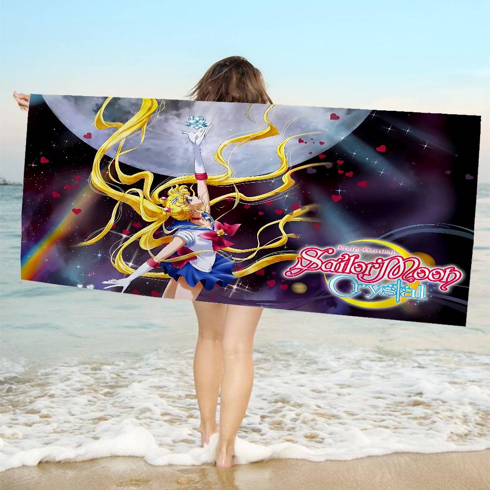 S-Sailores Cute Girl Moon Bath Towel Microfiber Soft Water Absorbing Breathable For Girl Kids Decorative Cartoon Beach Towel