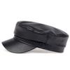 Webbing Pu Leather Navy Cap Men and Women Flat Top Caps Casual Travel Beret Hat New Hats