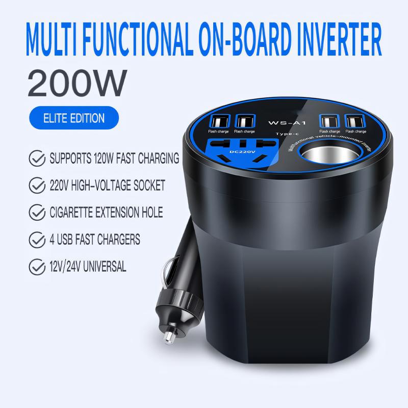 Car Power Inverter 12V / 24V to 220V Multi-Functional Power Converter LED Display Multi-Functional Car Socket Fast Charger