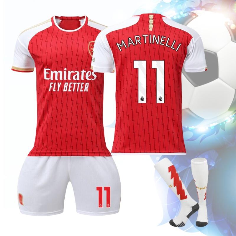 Stylish And Comfortable 2023-24 Arsenal Home 7 Saka 8 Elneny 9 Jesus 11 Martinelli Football Jersey For Children