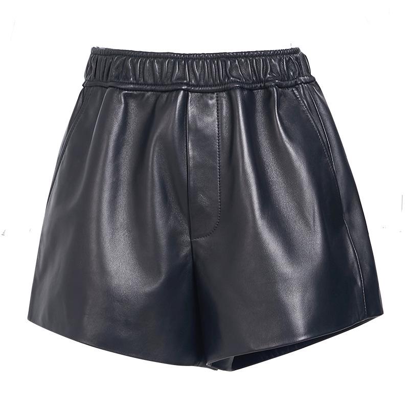 Women's 2025 New High-Waist Sheepskin Leather Shorts: Slim, All-Match, Wide-Leg Trend