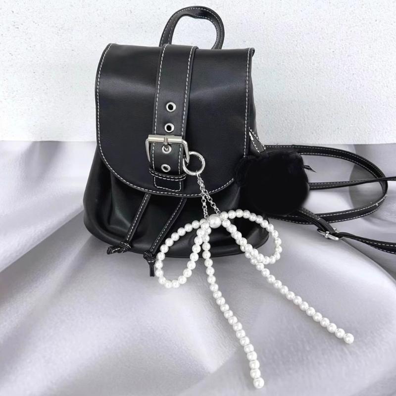 Pearl Bowknot Pendant Keychain Beaded Phone Charm Detachable Bow Phone Lanyard Handmade Keyring Jewelry for Wallet