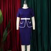 O Neck Short Sleeve Dress Elegant Bodycon Dresses Women Solid Belt Waisted Package Hips Mid Calf Professional Business Work Dress