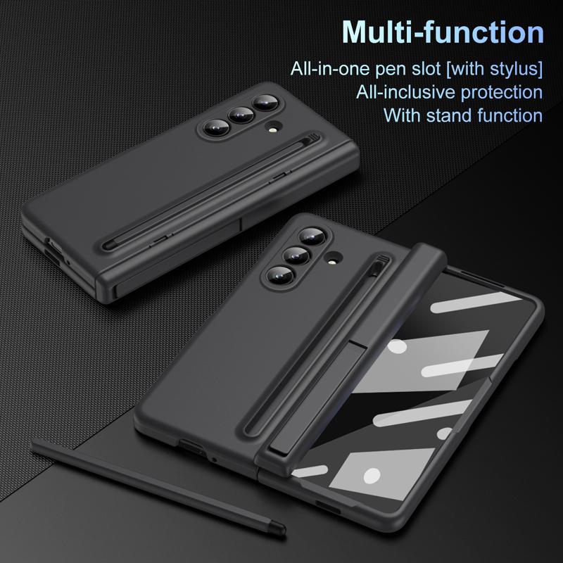 For Samsung Galaxy Z Fold 7 Case Skin Feel PC Anti-fingerprint Folding Cover with Free Stylus Pen+Glass For Z Fold7