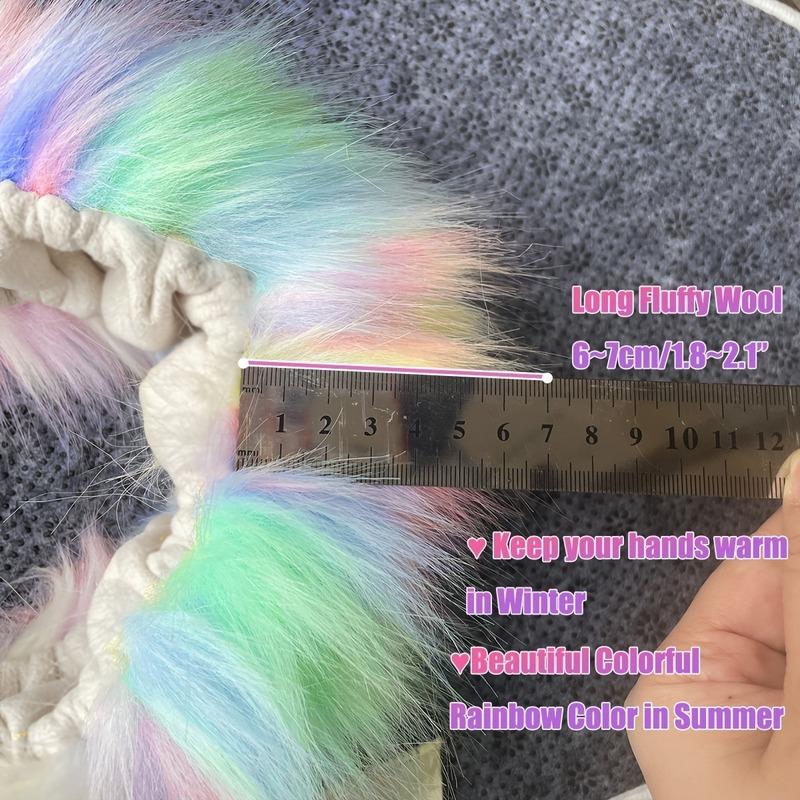 Fuzzy Steering Wheel Cover, Cute Fluffy Steering Wheel Cover With Rainbow Furry Handbrake & Gear Shift Cover Fur Decor