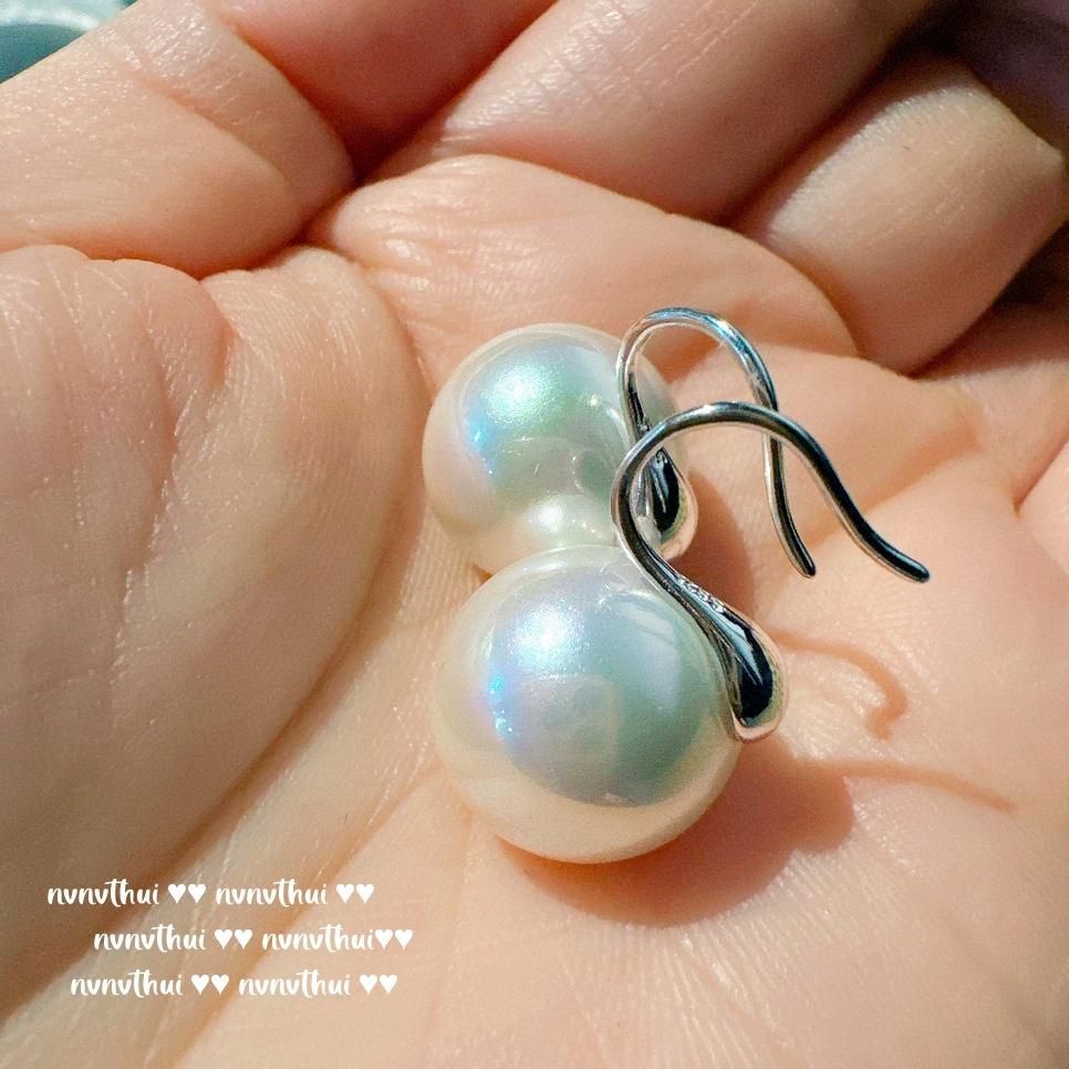 Серьги Mapei Bubble Pod Жемчуг 925 пробы, Таити, Крупная бусина Глубокое море Крючок 925 пробы Древесный гриб, Ао Белый