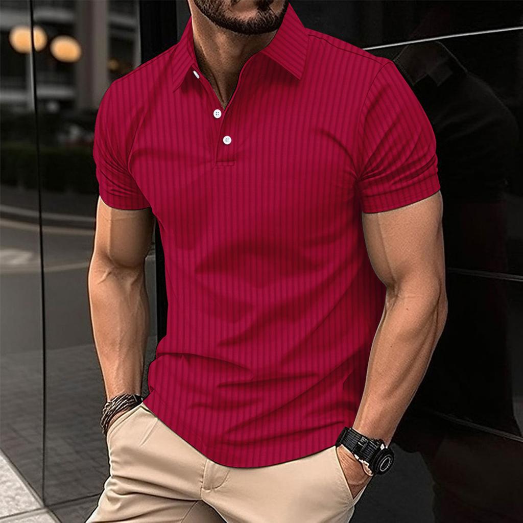 Men's Summer Sports Fitness Casual Vertical-striped Short-sleeved  Shirt