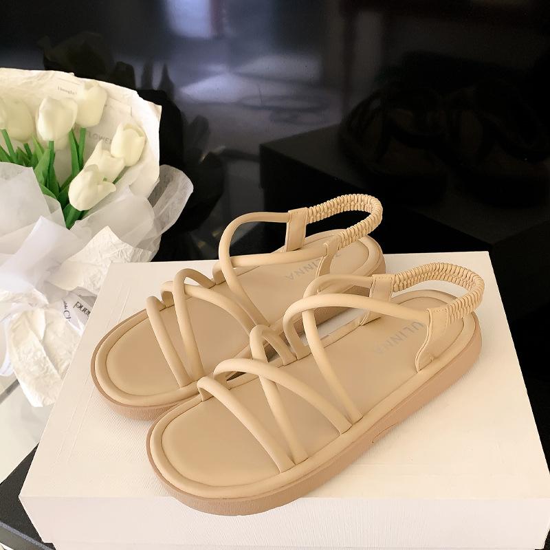 Roman thin strap sandals women's new cross strap platform one-word strap sandals fashionable and comfortable casual beach shoes