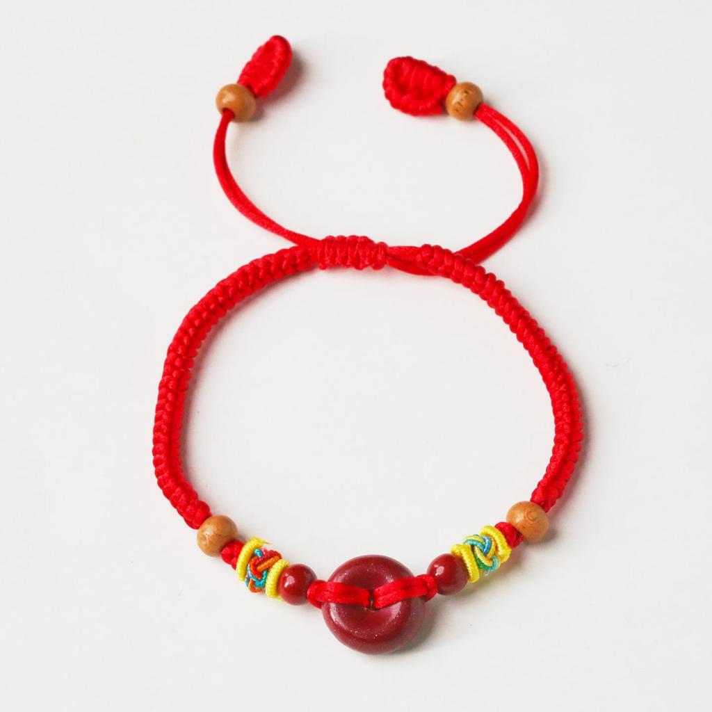Cinnabar Peace Buckle Red Hand Rope Bracelet: Peach Wood Charm for Children, Pregnant Women, and Men & Women - Handmade Gift