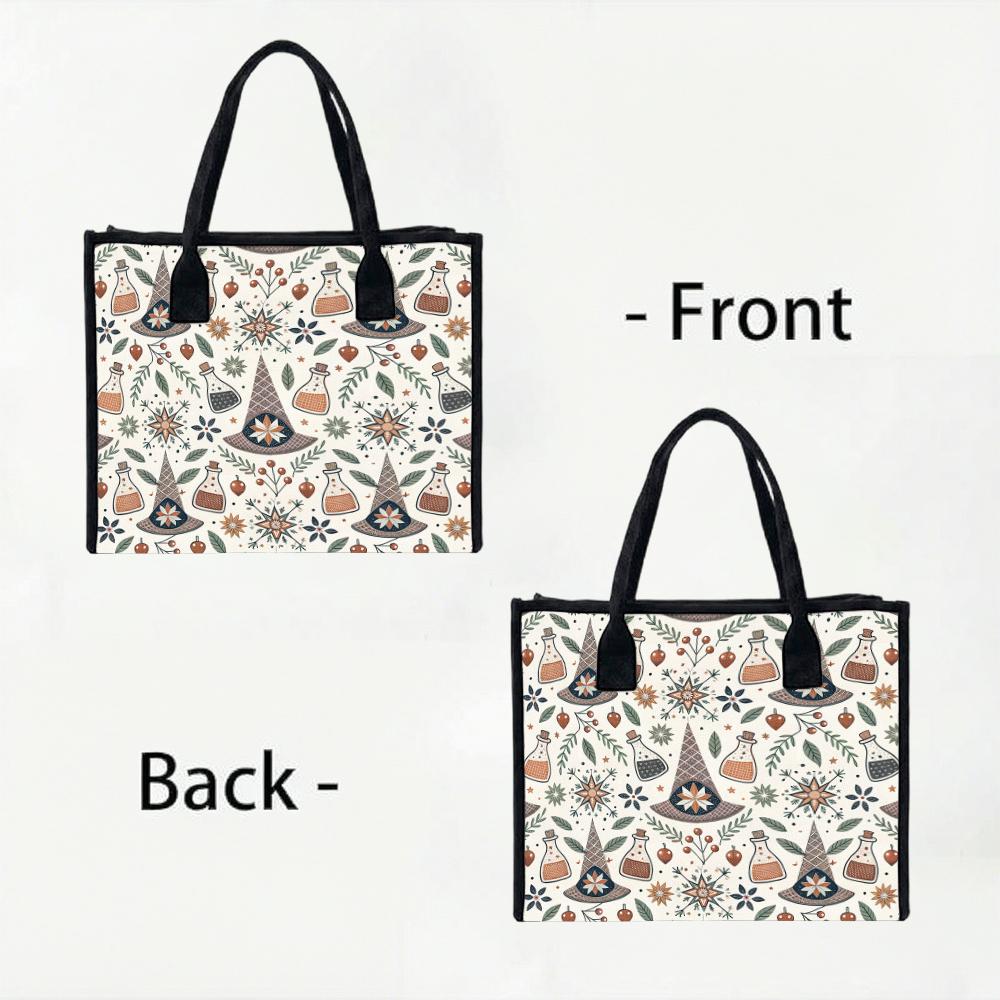 Witchy Magic Pattern Tote Bag Casual Large Capacity Daily Use Shoulder Bag for Women