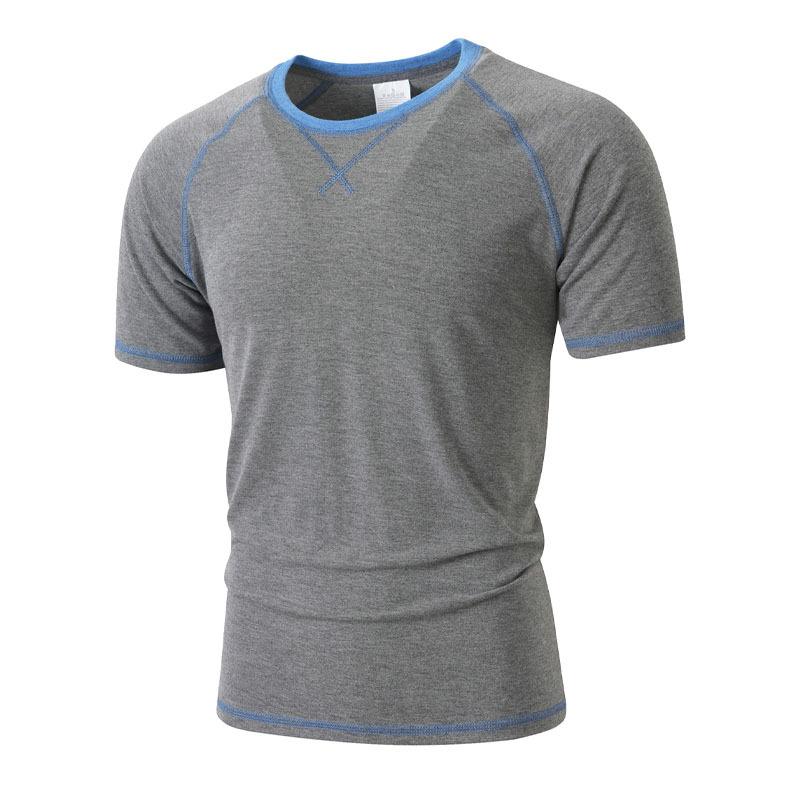 Mens Casual Short Sleeve Crew Neck Solid Color Stitching Outdoor T Shirt